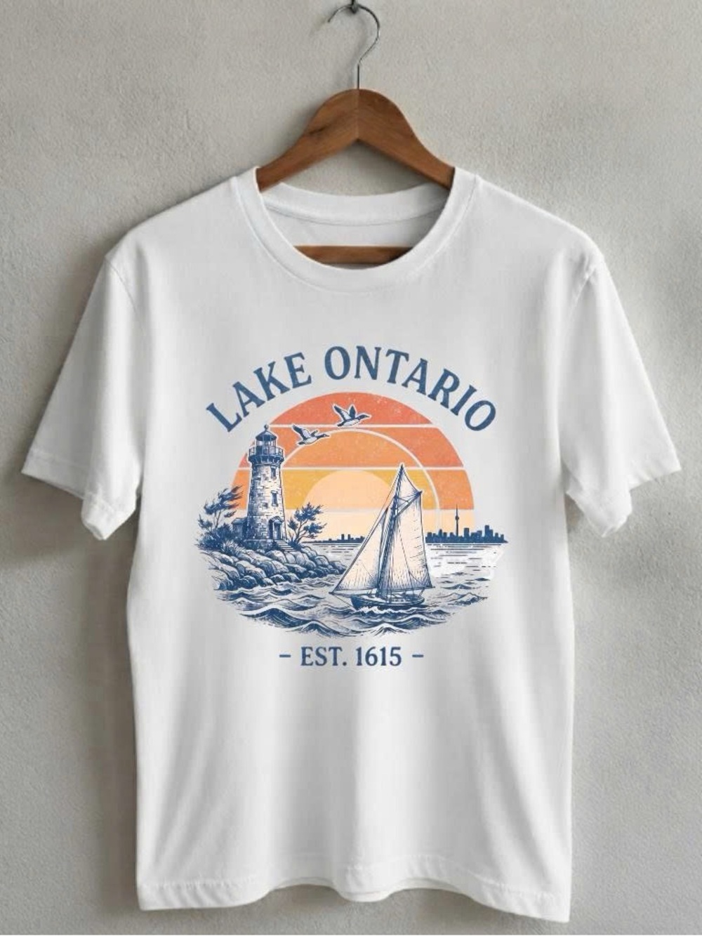 Gildan Shirt Lake Ontario Graphic Tee - White